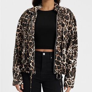 NWT! Leopard Ruffle Neck Adjustable Tie Utility Shacket